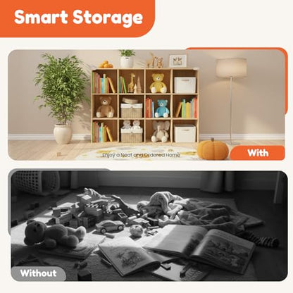 12 Cube Storage Organizer - Solid Wood Bookshelf - Cube Shelf - Vertical or Horizontal Bookcase - Open Book Shelf - Easy Assembly for Bedroom, Living Room, Office - size: 12 Cubes
