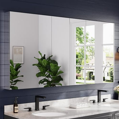 72"x36" Medicine Cabinet with Mirror & Soft Close Hinges, Surface Mount or Recessed Medicine Cabinet with Adjustable Shelves, Bathroom Wall Medicine Cabinet with Storage, Aluminum Alloy Frame, Combo - size: 72" x 36"