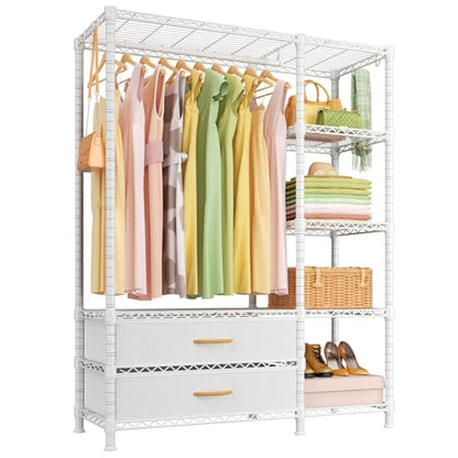 F3 Heavy Duty Clothes Rack（With Fabric Drawers）Freestanding Clothing Racks for Hanging Clothes，Adjustable Closet Organizer System，Portable Garment Rack 40" W x 15" D x 72" H，Max Load 700LBS，White - color: White, style: Freestanding