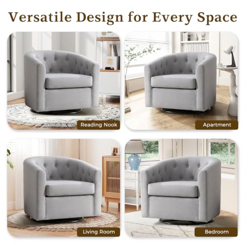 ANJ Swivel Accent Chair, 360 Degree Round Swivel Barrel Chairs with Padded Armrests & Comfy Backrest, Modern Linen Fabric Armchair for Living Room, Bedroom, Office, Light Grey - color: Light Grey