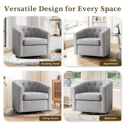 ANJ Swivel Accent Chair, 360 Degree Round Swivel Barrel Chairs with Padded Armrests & Comfy Backrest, Modern Linen Fabric Armchair for Living Room, Bedroom, Office, Light Grey - color: Light Grey
