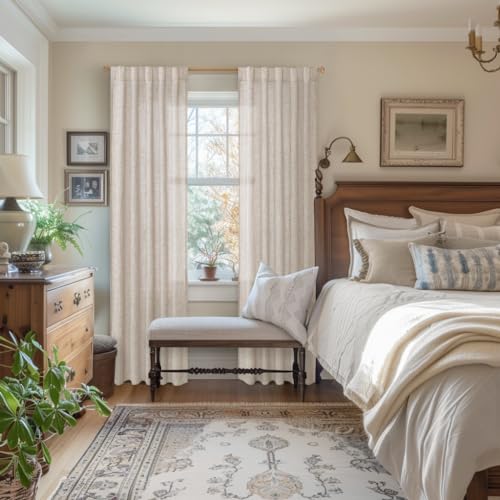YoungsTex Natural Linen Curtains 84 Inch Length 2 Panels Rod Pocket Light Filtering Textured Window Drapes with Ring Clips for Living Room Dining Bedroom, 38 X 84 Inches | Light Filtering Textured Drapes for Living Room Dining Bedroom Rod Pocket Back Tab