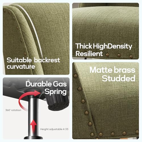 Upholstered Armless Office Chair Fabric Swivel Home Desk Chair with Wheels | Modern Comfy Boho Office Chair with Wooden Legs Adjustable Desk Chair no Arms for Sewing Women Farmhouse Study Studio Green - color: Green