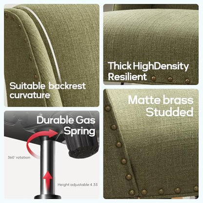 Upholstered Armless Office Chair Fabric Swivel Home Desk Chair with Wheels | Modern Comfy Boho Office Chair with Wooden Legs Adjustable Desk Chair no Arms for Sewing Women Farmhouse Study Studio Green - color: Green