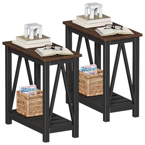 ChooChoo Farmhouse End Table Set of 2, Narrow Side Table with Shelf | Slim Bedside Table ,Small Spaces, Rustic Nightstand, Living Room, Bedroom,Black - color: Black, size: 2 Pack
