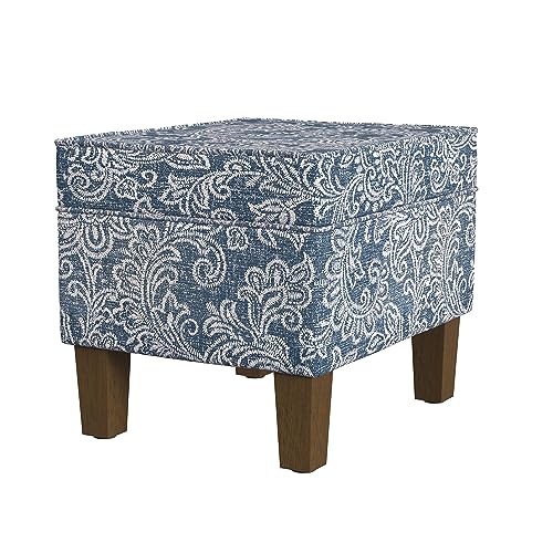 Spatial Order 22" Dinah Collection Storage Ottoman - Blue Denim Jacobean Print - color: Blue Denim Jacobean Print