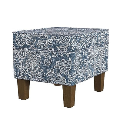 Spatial Order 22" Dinah Collection Storage Ottoman - Blue Denim Jacobean Print - color: Blue Denim Jacobean Print