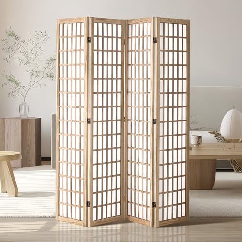VEVOR Room Divider, 4 Panel Japanese Room Divider, Folding Privacy Screen Indoor, Portable Partition Dividers and Decoration Screens, for Room Separation, Home, Office, Restaurant & Bedroom (Natural) - color: Natural, size: 4 Panel