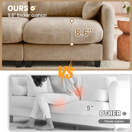 Modular Loveseat Sofa Mini Couch with Premium Chenille Fabric and Tufted Pleated Backrest Flexible Small Couch for Bedroom and Living Room Ergonomic 2-Seater Sofa for Adults and Compact Spaces (Camel) | Sturdy & Durable - color: Camel