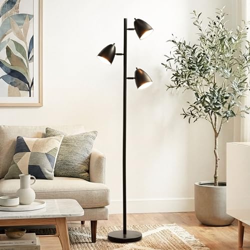 Brightech Jacob LED Standing Lamp, Modern Bright Floor Lamps for Living Rooms & Bedrooms, Tall LED Lighting Lamp with Adjustable 3 Light Tree – Classic Black - color: Black