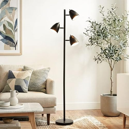 Brightech Jacob LED Standing Lamp, Modern Bright Floor Lamps for Living Rooms & Bedrooms, Tall LED Lighting Lamp with Adjustable 3 Light Tree – Classic Black - color: Black