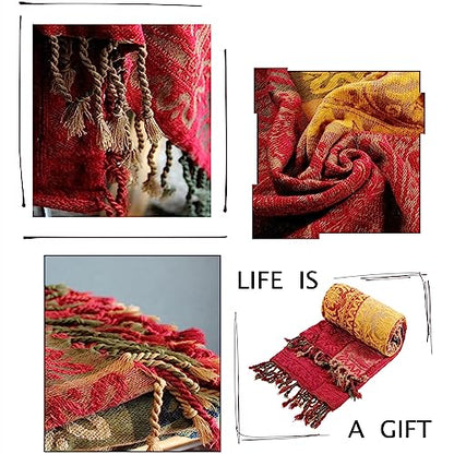 Boho Throw Blanket, Chenille Jacquard Tassels Throw Blankets for Bed Couch Soft Chair， Bohemian Fringe Tassels (Red, S:60x75 - color: Red, size: Small (60 x 75 in)