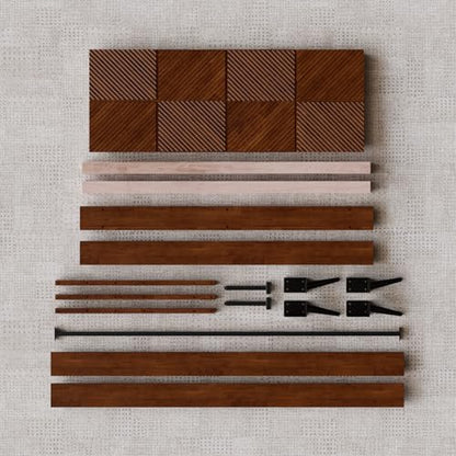 Bme Rhombus Queen Bed Frame – Solid Rubber Wood with Geometric Rhombus Headboard, Walnut Finish, Scandinavian Modern Platform Bed with Sturdy Slats & Metal Legs, No Box Spring Needed - color: Walnut, size: Queen, style: Scandinavian