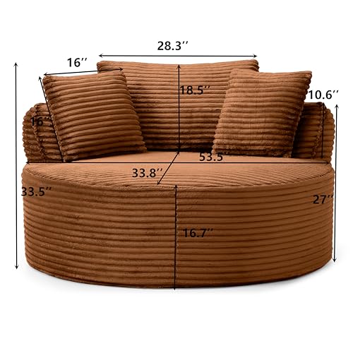 KEIKI 53.5" Oversized Round Chair, Large Barrel Chairs, Upholstered Accent Corduroy Single Sofa Armchair for Living Room, Lounge, Orange - color: Orange