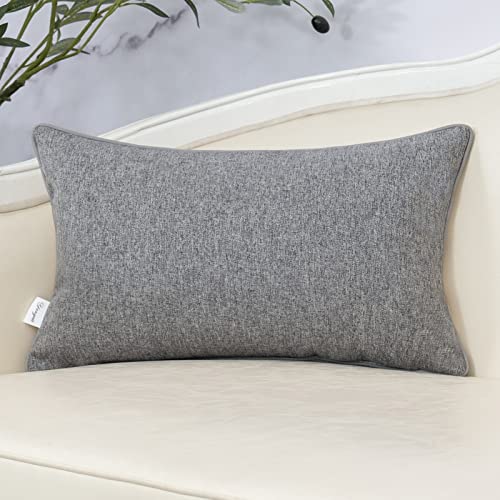 Patchwork Pillow Cover 12x20 Inch Luxury Cotton and Linen Cushion Cover Rectangle Pillowcover for Couch Bedroom Living Room,Gray - color: Grey, size: 20" x 12" (Pack of 1)