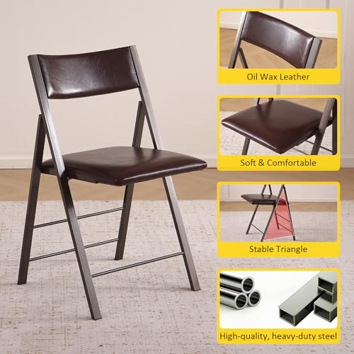 Folding Chairs 2 Pack, 450Lbs Steel Frame Foldable Dining Chairs, Brown | 1.37" Folded, Waterproof Rustproof Indoor Outdoor Padded Folding Chairs for Dining Room, Conference Rooms, Weddings, Events - color: Brown