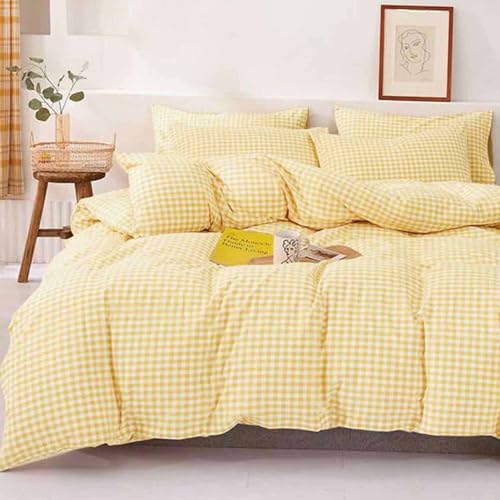 Yellow Grid Twin/Twin XL Size Duvet Cover Set 2 Piece, 68x90 Inch | Gingham Buffalo Check Geometric Pattern Microfiber Bed Comforter Cover Set, Soft & Lightweight Plaid Bedding Quilt Cover - color: Yellow Grid, size: Twin