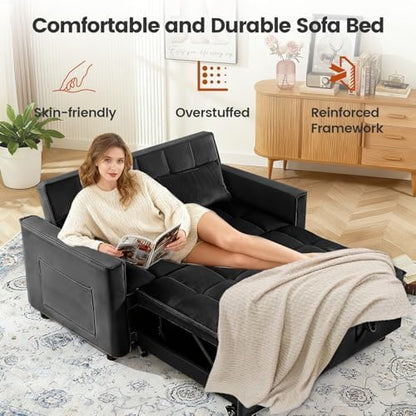 Sleeper Sofa Bed with Adjustable Backrest & Side Pockets, Black | Adjustable Backrest & Side Pockets,Pull Out Sofa,Comfortable Fabric - color: S-black-mos