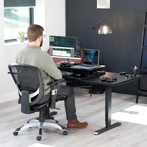 VIVO Black Carbon Fiber 32 inch Desk Converter, DESK-V000KR | Height Adjustable, Stand Up Desk Riser, Wide Keyboard Tray, Dual Monitor and Laptop Workstation, Black Frame, K Series - color: Black Carbon Fiber, size: 32"