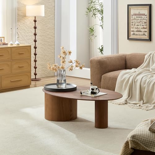 47.24" Modern Coffee Table with Storage Space, Round Low End Table, Rustic Style Bedside Table for Bedroom Living Room - color: Oval+tray-walnut