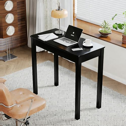 Solid Wood Desk with Drawers - 32 x 16 Inch Simple Narrow Desks, Rubber Wood Study Table, Small Writing Desk for Bedroom|Small Spaces - Modern Black Desks - color: Black, size: 31.5 in W x 15.7 in D