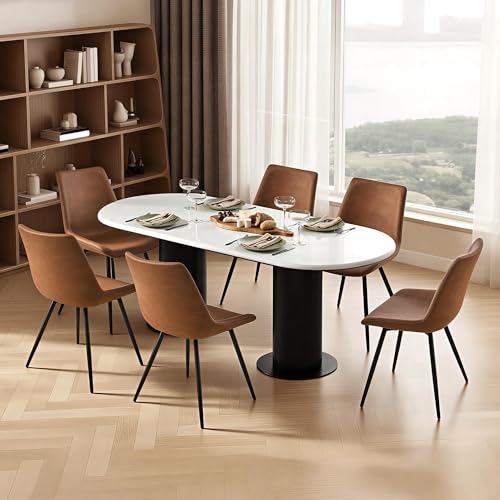 Yaheetech Dining Chairs Set of 6 Mid Century Modern Kitchen Chairs Brown | Faux Leather Upholstered Dining Room Chairs with Metal Legs and Curved Backrest, Armless Side Chairs for Kitchen Living Room - color: Brown, size: Set of 6