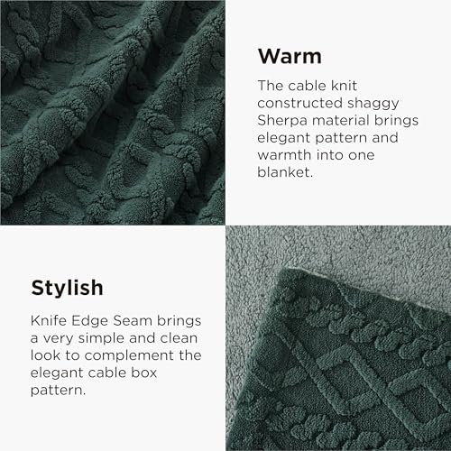 Bedsure Gentlesoft Sherpa Fleece Throw Blanket for Couch - Fluffy & Cozy Cable Jacquard Tufted Throw for Women Gift, Thick and Warm Christmas Blanket for Winter, Dark Green, 50x60 Inches | Ultra-Soft, Cozy, Thick for Winter, Ideal for Couch, Sofa, Gift fo