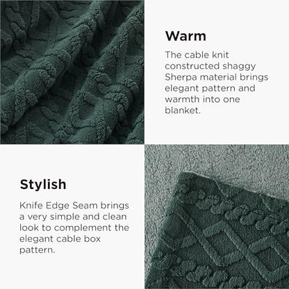 Bedsure Gentlesoft Sherpa Queen Size Blanket for Bed - Fleece Fluffy & Cozy Cable Jacquard Tufted for Women Gift, Thick and Warm Christmas Blanket for Winter, Dark Green, 90x90 Inches | Ultra-Soft, Cozy, Thick for Winter, Queen Size for Bed, Living Room,