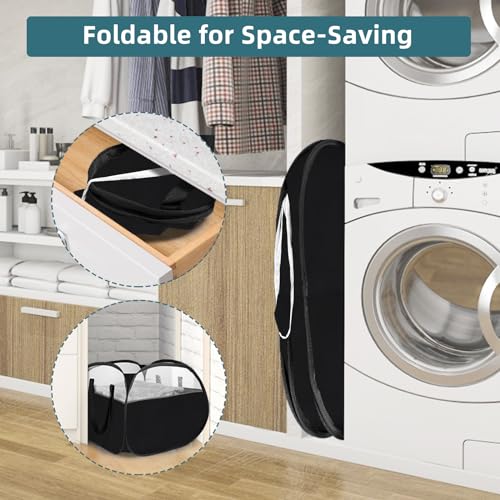 Laundry Basket with Handles 90L, Collapsible Laundry Baskets, Foldable Laundry Basket, Tear-proof Dirty Clothes Pop Up Hampers for Laundry, Bedroom, Bathroom, Dorm, Kids Room, Travel or Campout Black - color: Black