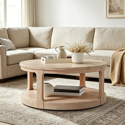 JUSTONE 40" Round Coffee Table,2-Tier Rustic Industrial Style for Living Room & Apartments, Easy Assembly Center Table(Oak) - color: 40'' Round - Oak