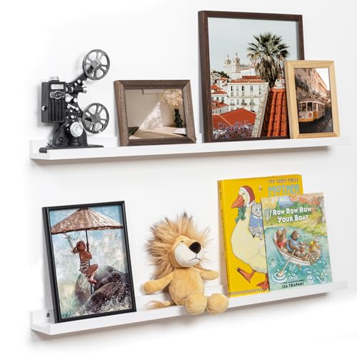 Fun Memories Picture Ledge Shelf, 36 Inch Floating Shelves Set of 2, Nursery Book Shelves for Toys Storage, Kids Bookshelf Wall Mounted for Wall Decor Books Photo Frames, White - color: White, size: 36in