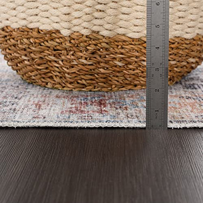 Bloom Washable Non-Slip 2x3 Blue/Red Boho Rug - Bathroom, Kitchen, Entryway - color: Ocean Blue / Brick, size: 2' x 3' (Rectangular)