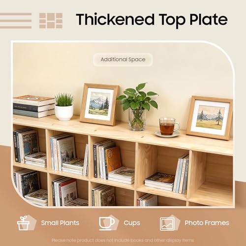 18 Cube Storage Organizer, Solid Wood Bookshelf with Back Panel, Floor Standing Open Bookcase, Vertical or Horizontal Shelf Unit for Living Room Office (18-Cube) - size: 18-Cube