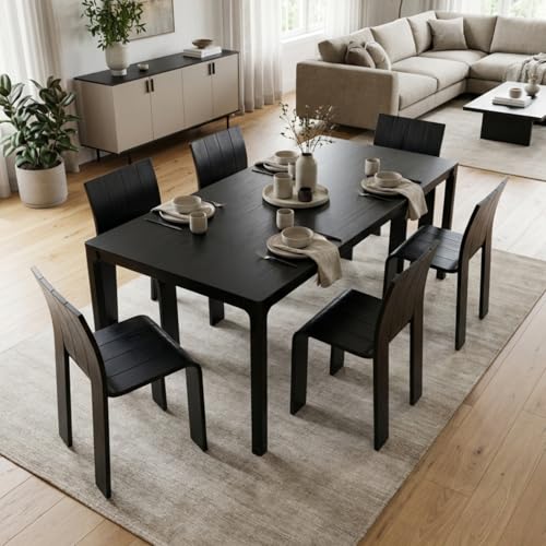 Wooden Dining Chairs Set of 6, Stackable Side Chairs, Black | Ergonomic Backrest, Solid Wood, No Assembly Required, Dining Room Chairs, Kitchen Chairs, Mid-Century Modern, Small Space - color: Black, size: 6 Chair