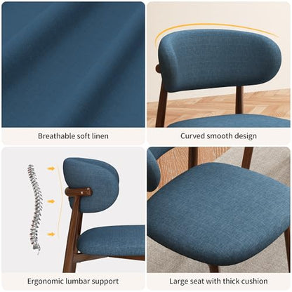 Kitchen Dining Chairs Set of 2 Modern Soft Linen Farmhouse Dining Room Chair with Metal Leg, Blue/Walnut - color: 18 Inch Blue/Walnut Linen