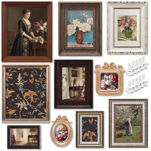 Qunclay 10 Pack Vintage Picture Frames for Wall or Tabletop Display 8x10, 5x7, 4x6 Ornate French Country Farmhouse Antique Gallery Wall Decor for Bedroom Living Room, No Photos Included(Classic Style) - style: Classic