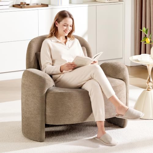 Accent Chair for Living Room, Modern Chenille Fabric Lounge Reading Sofa Chair with Lumbar Pillow, Upholstered Arm Chairs for Bedroom, Office, Brown - color: Brown