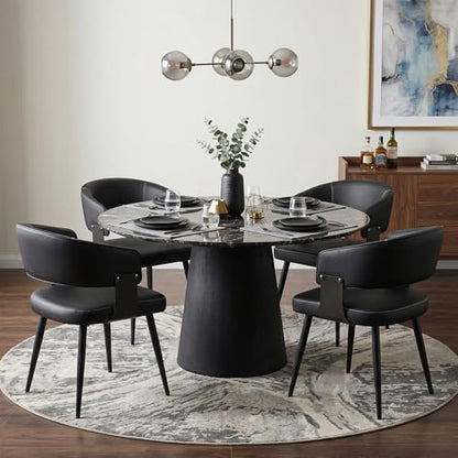 Dining Chairs Set of 4, Modern Upholstered Faux Leather Kitchen Chairs with Curved Back, Easy to Assemble & Clean for Dining Room, Restaurant, Cafe, Black - color: Black, size: Set of 4