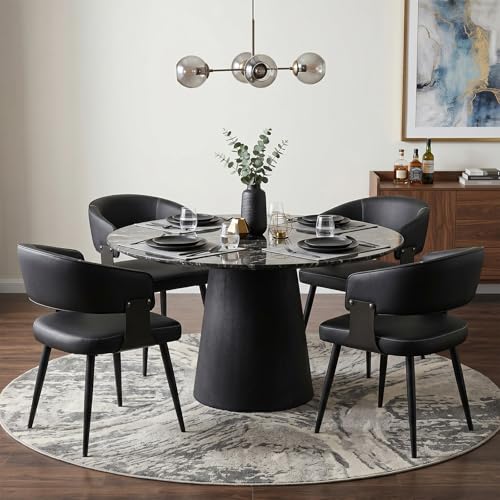 Dining Chairs Set of 4, Modern Upholstered Faux Leather Kitchen Chairs with Curved Back, Easy to Assemble & Clean for Dining Room, Restaurant, Cafe, Black - color: Black, size: Set of 4