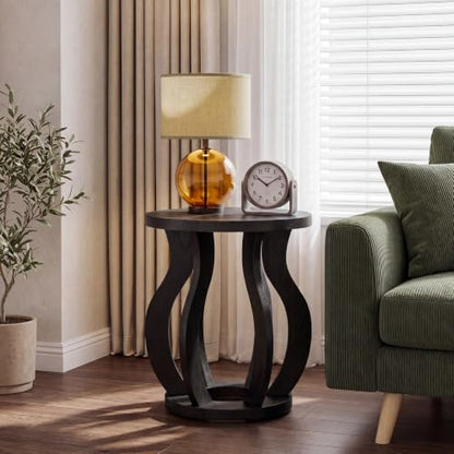 Tribesigns Round End Side Table Set of 2: Farmhouse Wooden Side Table for Living Room, Bedside Nightstand with Curved Frame, Accent Nightstand for Bedroom, Small Spaces, Black(2PC) - color: Black