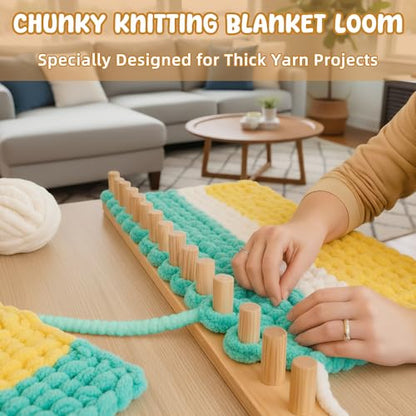 48" Chunky Blanket Loom, Adjustable Wooden Knitting Loom for DIY Crafts | Extra Large Hand Knitting Tool for Making Cozy Blankets, Throws, Home Decor Projects and Handmade Gifts for Beginners