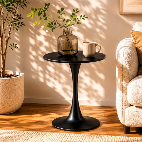 botzi 24 inches Round Dining Table, Black Tulip Kitchen Table with MDF Top | Matte Iron Pedestal Base, Smooth MDF Surface, Rounded Edges, For Kitchens Breakfast Nooks And Small Spaces - color: Black, size: 24 Inches