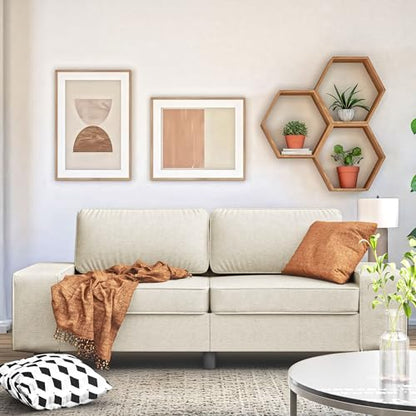 84" Loveseat Couch, 3 Seater Chenille Sofa with 4 Side Pockets, Removable and Washable Cushions, Mid Century Modern, Living Room, Apartment, Studio (Cream) - color: Cream Chenille, size: 84 "