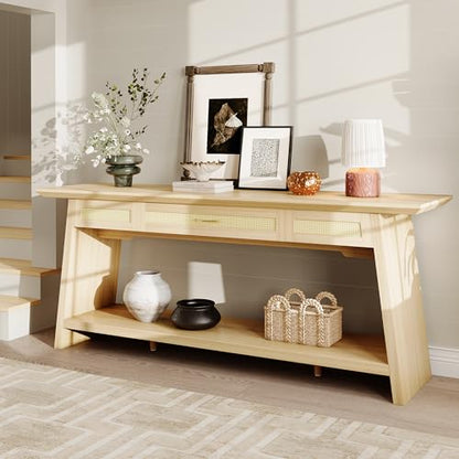 iPormis 70.9 Inches Rattan Entryway Table with Drawer, Narrow Long Console Table Behind Sofa, Wood Entry Accent Hallway Table for Living Room, Behind Couch, Entrance, Natural - color: Natural