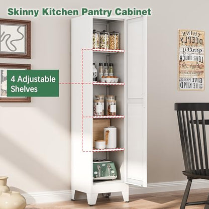 Bevivog Tall Bathroom Storage Cabinet, 67" Narrow Metal Storage Cabinets, Freestanding Tall Linen Cabinet, Slim Kitchen Pantry Cabinets with Shelves