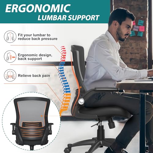 Ergonomic Mesh Swivel Office Study Home Desk Task Computer Chair with Flip up Arms Rolling Wheels for Heavy People - style: Foam cushion