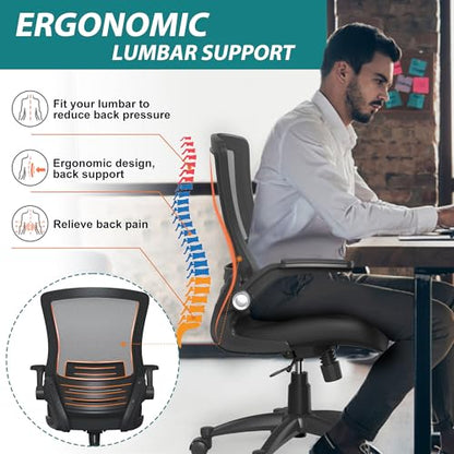 Ergonomic Mesh Swivel Office Study Home Desk Task Computer Chair with Flip up Arms Rolling Wheels for Heavy People - style: Foam cushion