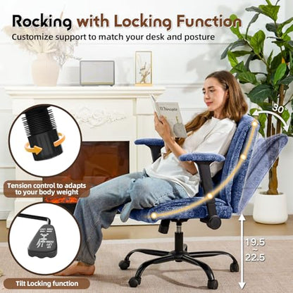 Criss Cross Chair with Wheels & Flip Arms, Wide Cross Legged Office Chair with Adjustable Tilt Criss-Cross Desk Chair with Lumbar Support for Home Office, Bedroom, Apartment Blue - color: Blue