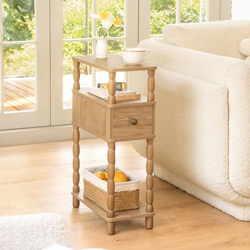 MaxSmeo Narrow End Table, Small Side Table Living Room with Drawer, Narrow Bedside Table Nightstand with Storage for Small Spaces, Bedroom (Rustic Walnut) - color: Rustic Walnut