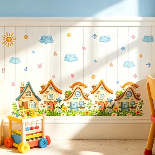 Cartoon House Wall Decals Peel and Stick Kids Room Nursery Decor - color: Terraced Houses